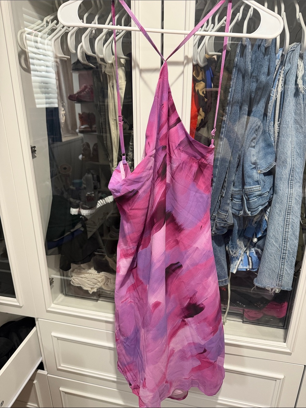 SHEIN Pink and Purple Watercolor Mini Slip Dress